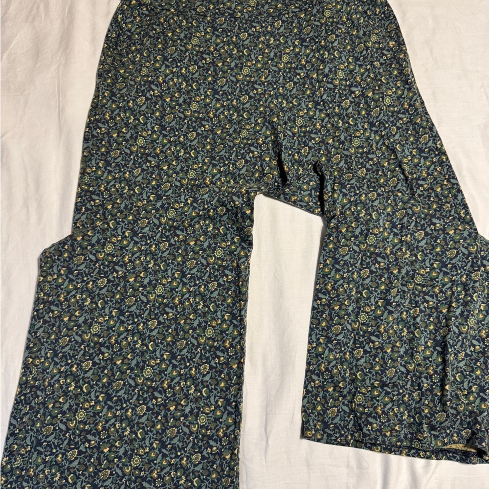 Toad&Co Navy Floral Wide-Leg Pants with Yellow Accents
